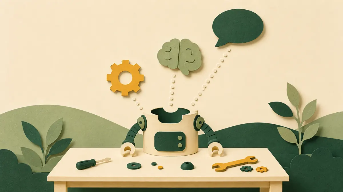 Ilustrasi konsep membuat AI agent untuk bisnis lewat jalur coding dan tanpa coding