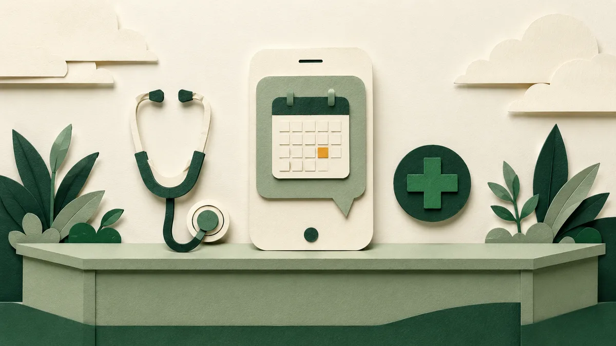 Ilustrasi chatbot klinik membantu pasien membuat janji temu dan bertanya lewat chat
