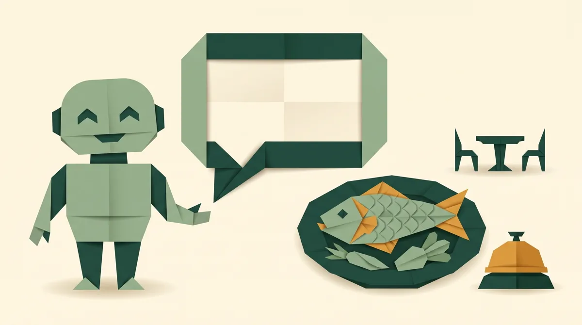Ilustrasi konsep chatbot restoran menerima reservasi meja dan pesanan lewat chat
