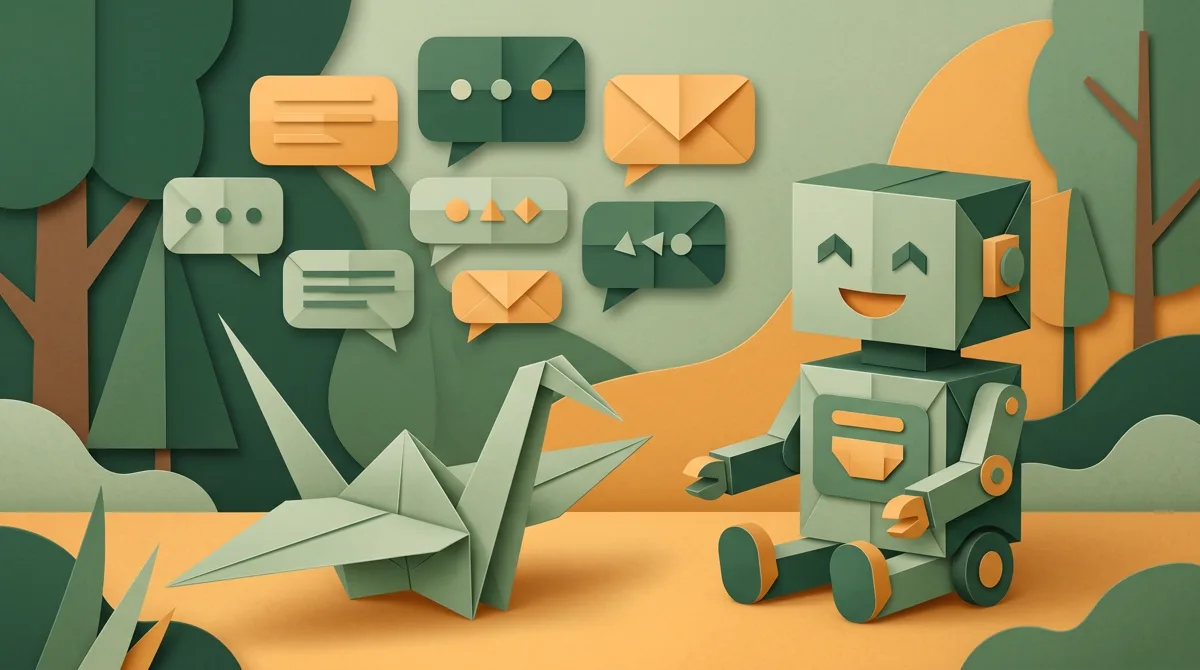Ilustrasi empat fungsi chatbot untuk bisnis: membalas chat berulang, mengumpulkan leads, mengarahkan ke pembelian, dan serah terima ke manusia