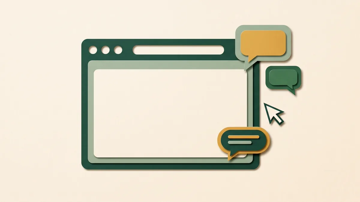 Ilustrasi widget live chat di pojok website toko online yang membalas pengunjung secara real-time